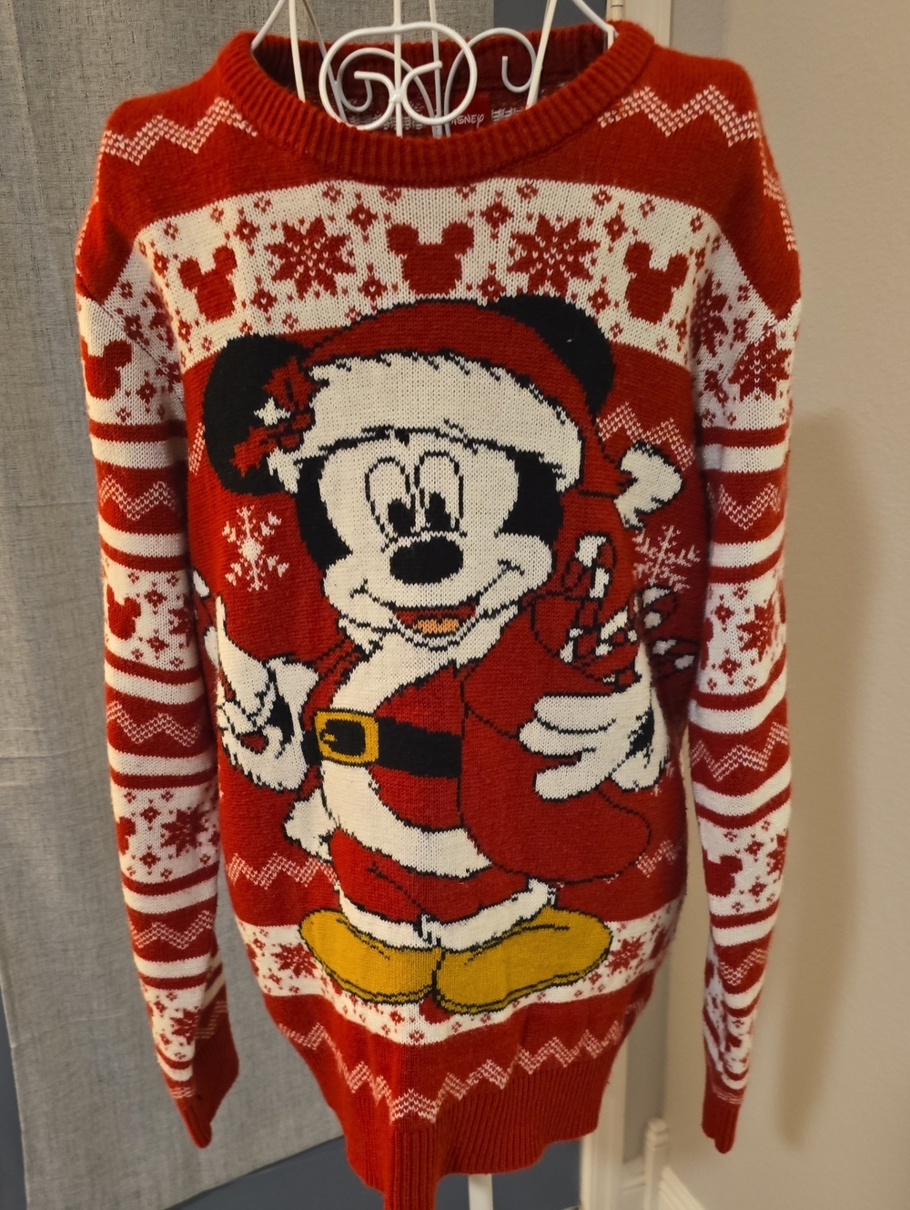 Disney Red and White Mickey Santa Crewneck Sweater - Men's